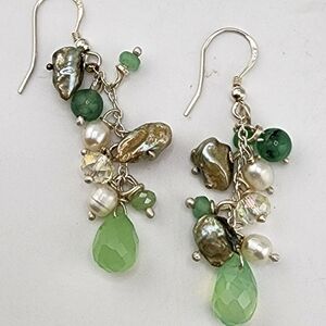 PREHINATE, SWEETWATER & PEARLS HANDMADE IN STERLING SILVER DANGLING EARRINGS